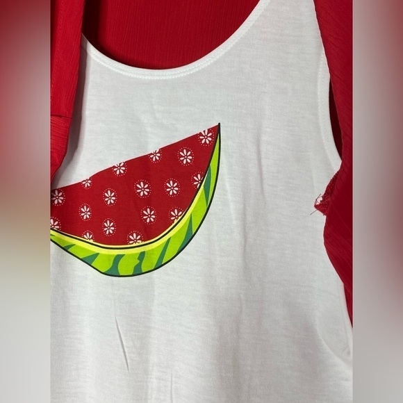 Kim Rogers Matchback 2Fer Top Womens Size Large Short Sleeve Red Watermelon - Picture 6 of 9